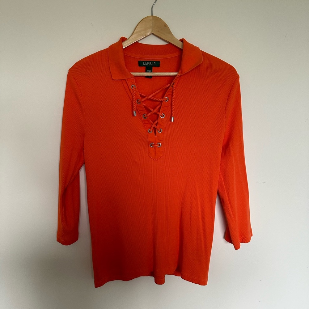 Lauren Ralph Lauren Women's Boat Shirt Rope Tied Front Orange Size Large